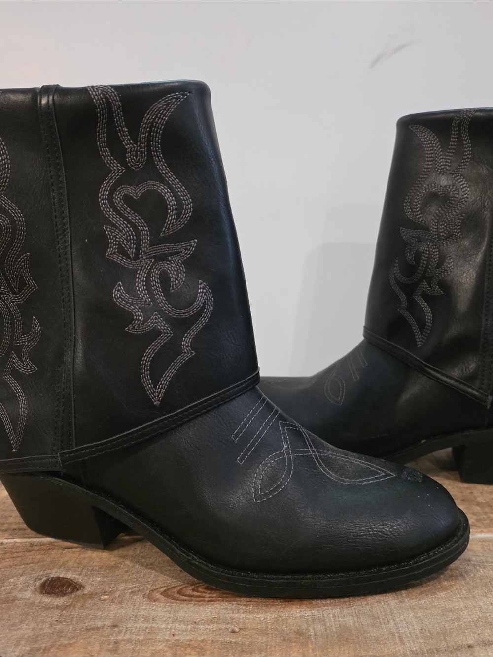 Women's Black Western Ankle Booties with Embroidered Detail